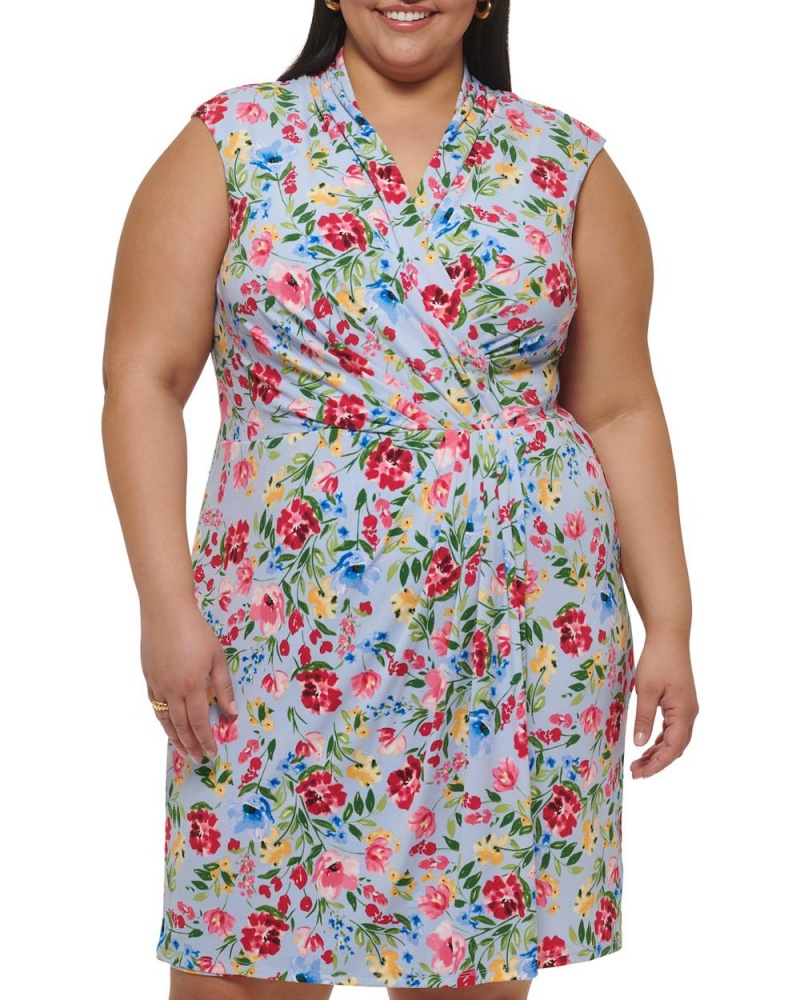 Dámské Maxi Šaty Vince Camuto Floral-Print Faux-Wrap (Plus Size) Blankyt | 0386-QIACW