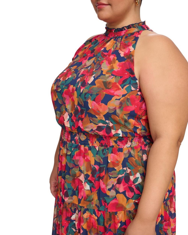 Dámské Maxi Šaty Vince Camuto Floral-Print Smocked (Plus Size) Tmavě Blankyt | 4192-OLQTC