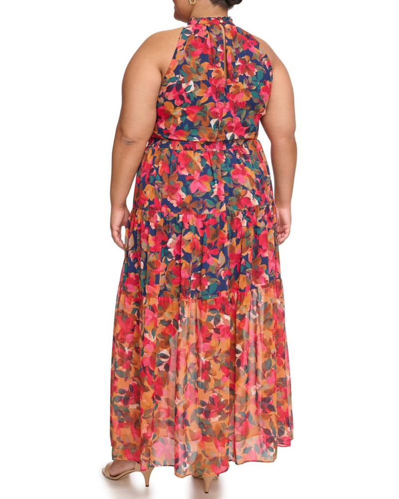 Dámské Maxi Šaty Vince Camuto Floral-Print Smocked (Plus Size) Tmavě Blankyt | 4192-OLQTC