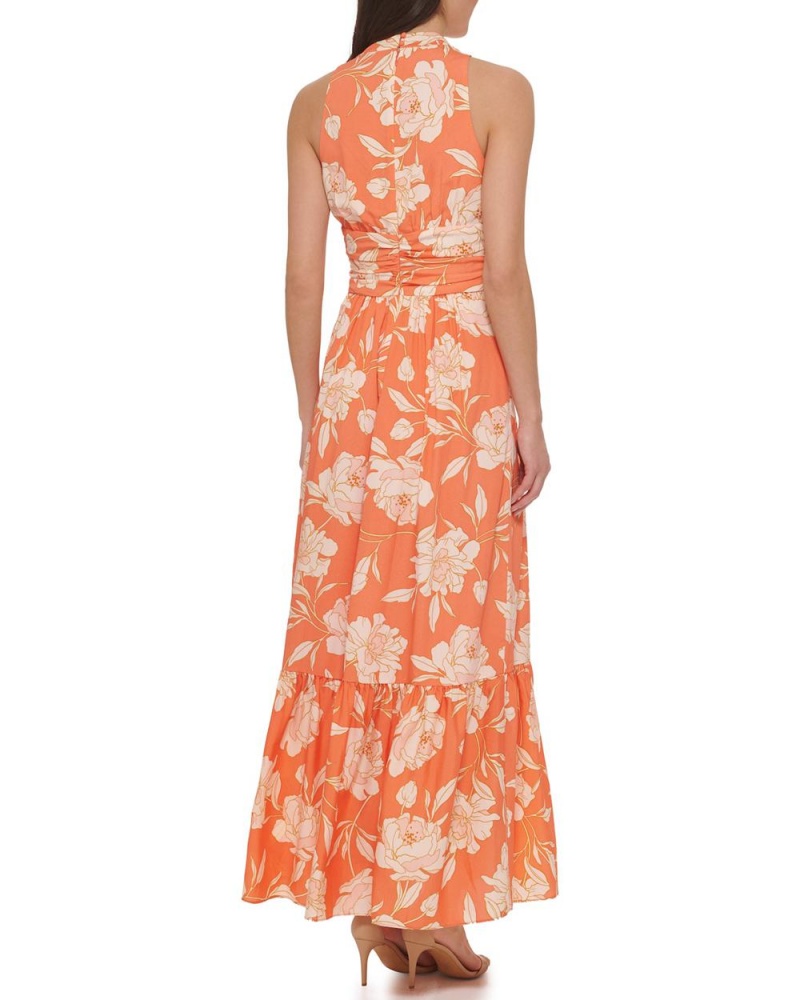 Dámské Maxi Šaty Vince Camuto Floral-Print Twist-Front Oranžové | 1364-JNZRT