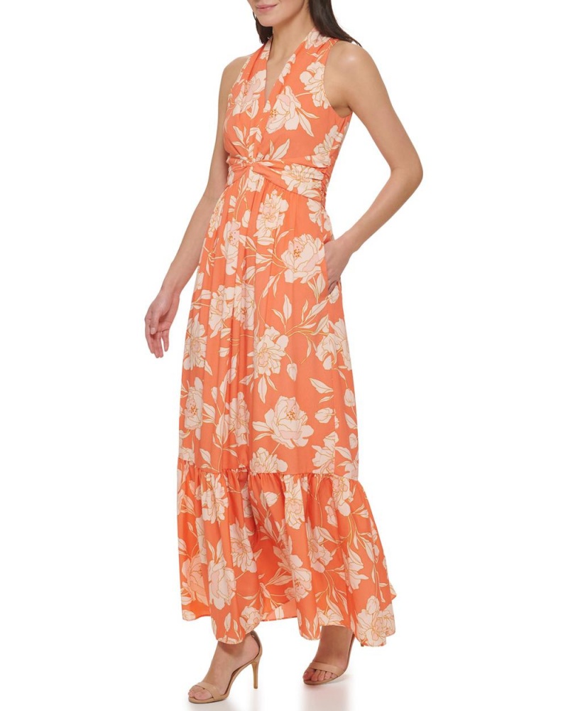 Dámské Maxi Šaty Vince Camuto Floral-Print Twist-Front Oranžové | 1364-JNZRT