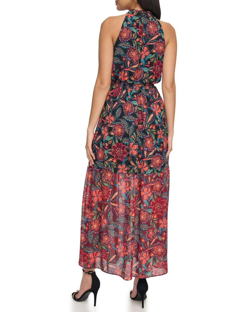 Dámské Maxi Šaty Vince Camuto Floral Print Chiffon Černé | 5973-GMZNW