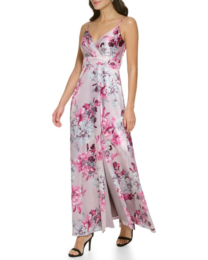 Dámské Maxi Šaty Vince Camuto Floral Print Satin Gown Fuchsie Růžové | 9683-BHFAJ