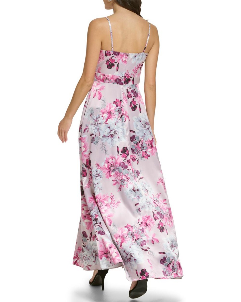 Dámské Maxi Šaty Vince Camuto Floral Print Satin Gown Fuchsie Růžové | 9683-BHFAJ