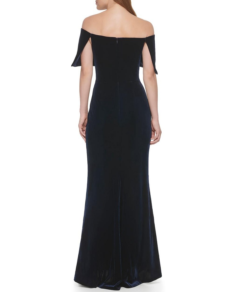 Dámské Maxi Šaty Vince Camuto Plisovaný Off-The-Shoulder Gown Tmavě Blankyt | 4392-VIHWK