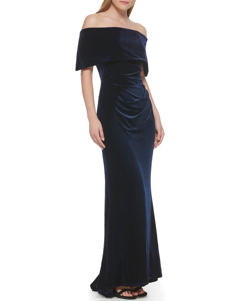 Dámské Maxi Šaty Vince Camuto Plisovaný Off-The-Shoulder Gown Tmavě Blankyt | 4392-VIHWK