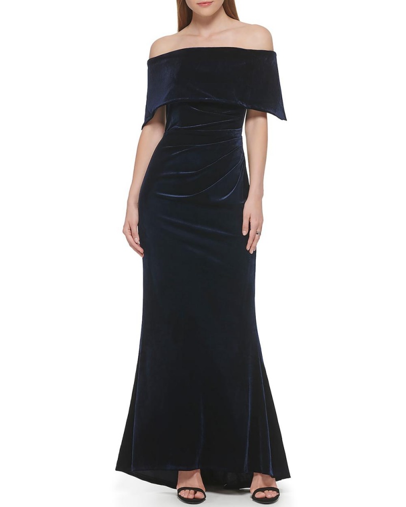 Dámské Maxi Šaty Vince Camuto Plisovaný Off-The-Shoulder Gown Tmavě Blankyt | 4392-VIHWK