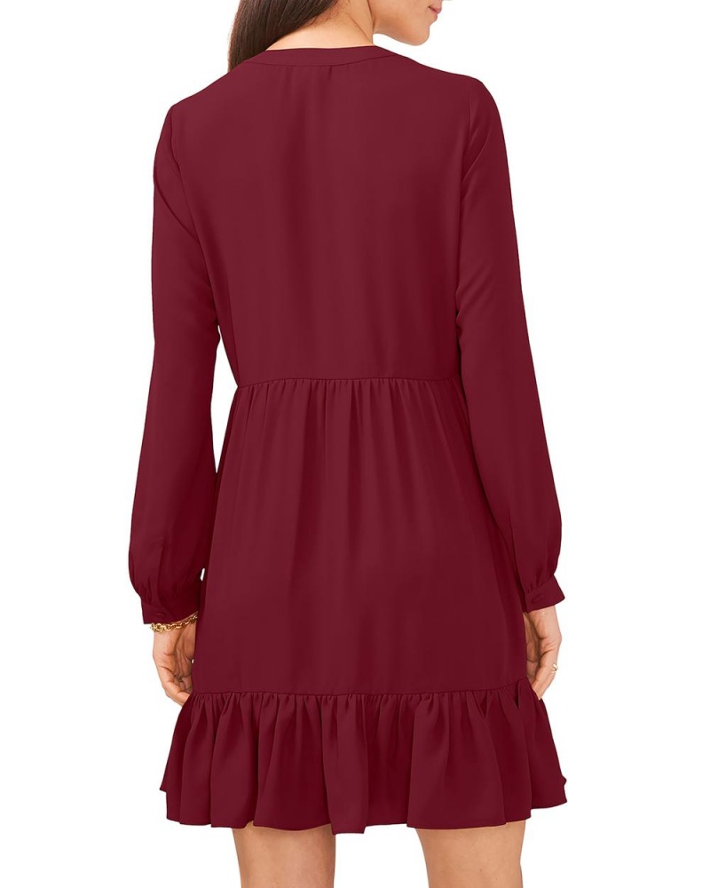 Dámské Maxi Šaty Vince Camuto Ruffled Long-Sleeve Vínové | 6814-XPNMW