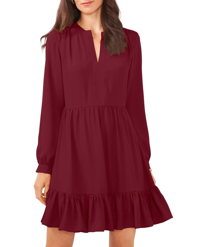 Dámské Maxi Šaty Vince Camuto Ruffled Long-Sleeve Vínové | 6814-XPNMW