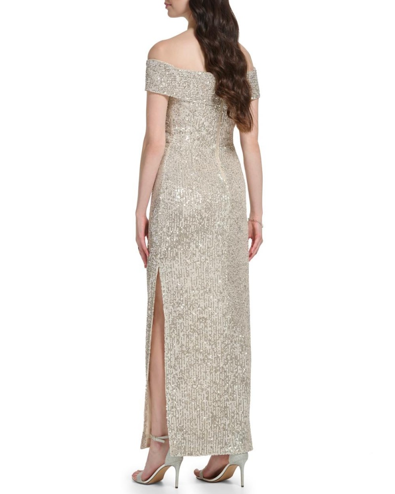 Dámské Maxi Šaty Vince Camuto Sequined Off-The-Shoulder Gown Stříbrné | 6905-EYAGQ