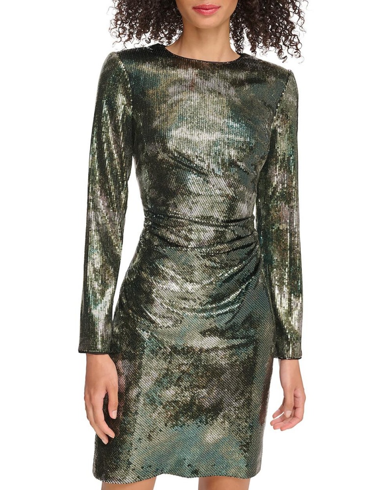 Dámské Maxi Šaty Vince Camuto Sequined Ruched Long-Sleeve Zelene Olivy Zelené | 1062-HVMSR