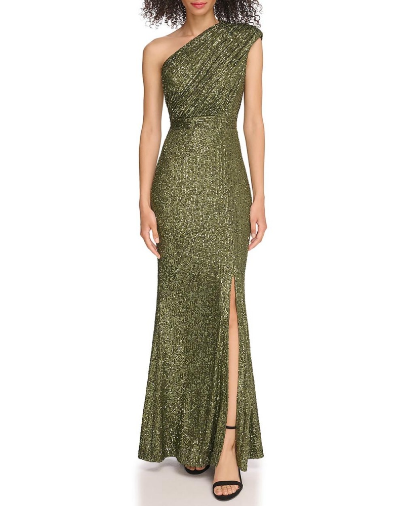 Dámské Maxi Šaty Vince Camuto Sequined Ruched One-Shoulder Gown Zelene Olivy Zelené | 7014-UBWDF