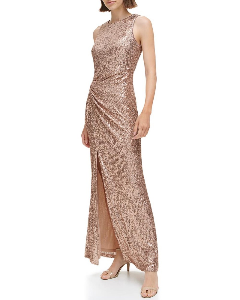 Dámské Maxi Šaty Vince Camuto Sequined Side-Twist Gown Hnědožlutý | 8709-TSXLD