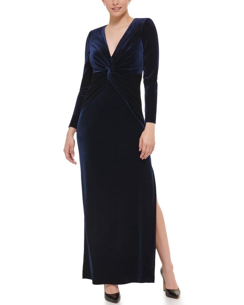 Dámské Maxi Šaty Vince Camuto Twist-Front Velvet Gown Tmavě Blankyt | 2589-IJWGL