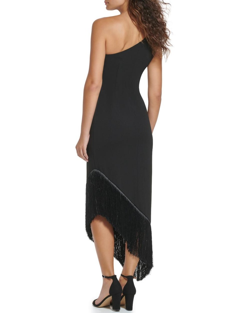 Dámské Midi Šaty Vince Camuto Asymmetrical Fringe-Hem Černé | 1478-VDXGJ