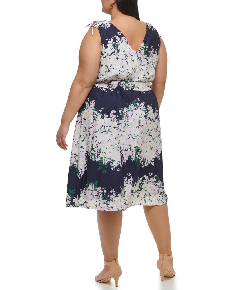 Dámské Midi Šaty Vince Camuto Floral-Print V-Neck (Plus Size) Blankyt | 4786-EXBYG