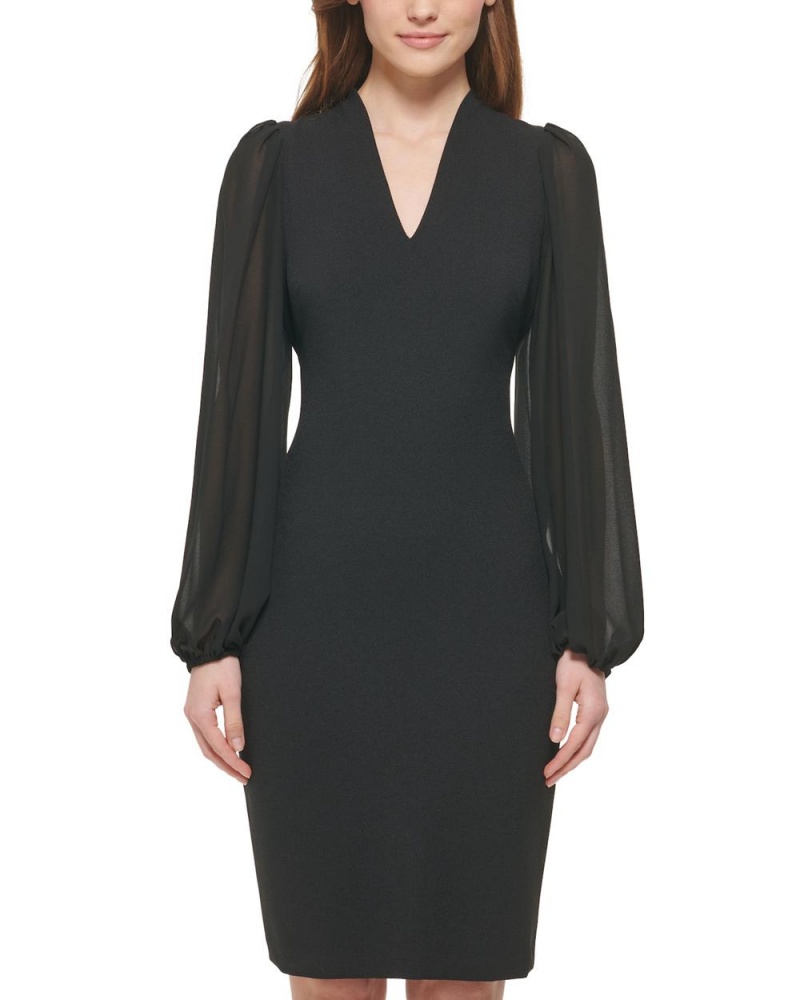 Dámské Mini Šaty Vince Camuto Chiffon-Sleeve Sheath Černé | 5172-KMWVC