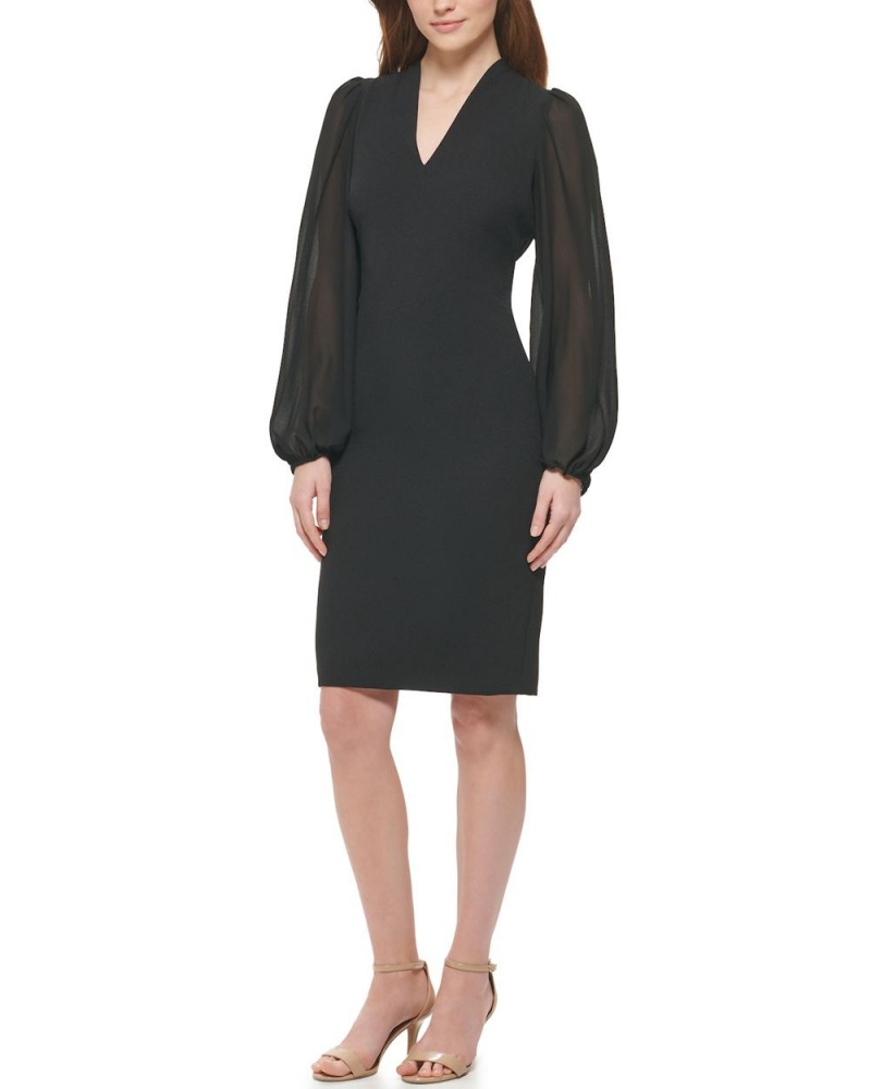 Dámské Mini Šaty Vince Camuto Chiffon-Sleeve Sheath Černé | 5172-KMWVC