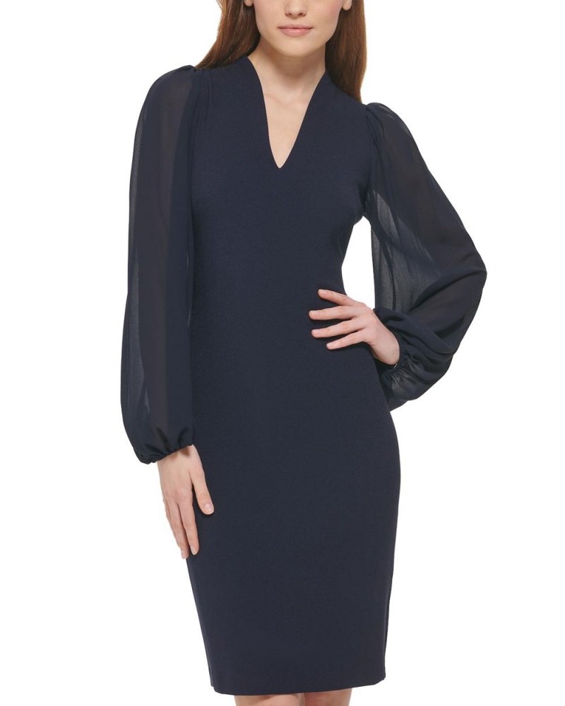 Dámské Mini Šaty Vince Camuto Chiffon-Sleeve Sheath Tmavě Blankyt | 3876-UHVOP