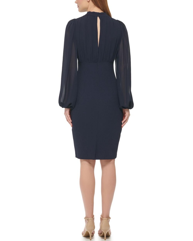 Dámské Mini Šaty Vince Camuto Chiffon-Sleeve Sheath Tmavě Blankyt | 3876-UHVOP