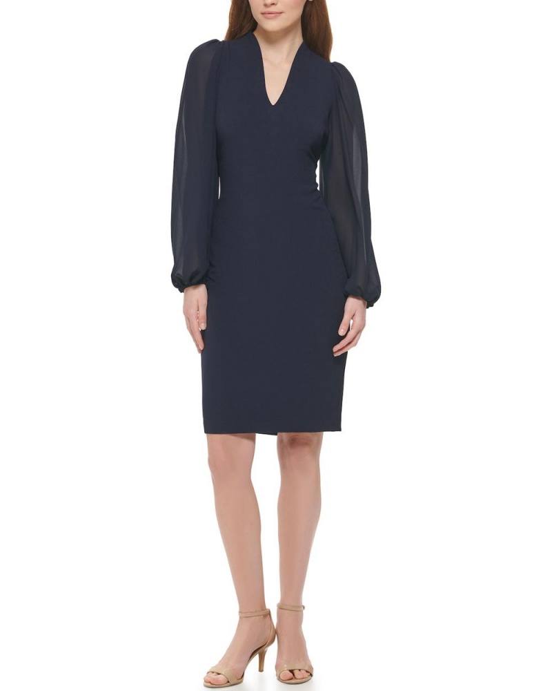 Dámské Mini Šaty Vince Camuto Chiffon-Sleeve Sheath Tmavě Blankyt | 3876-UHVOP