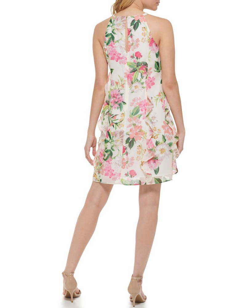 Dámské Mini Šaty Vince Camuto Floral-Print Chiffon Ruffled (Petite) Bílé | 2905-MXCFW