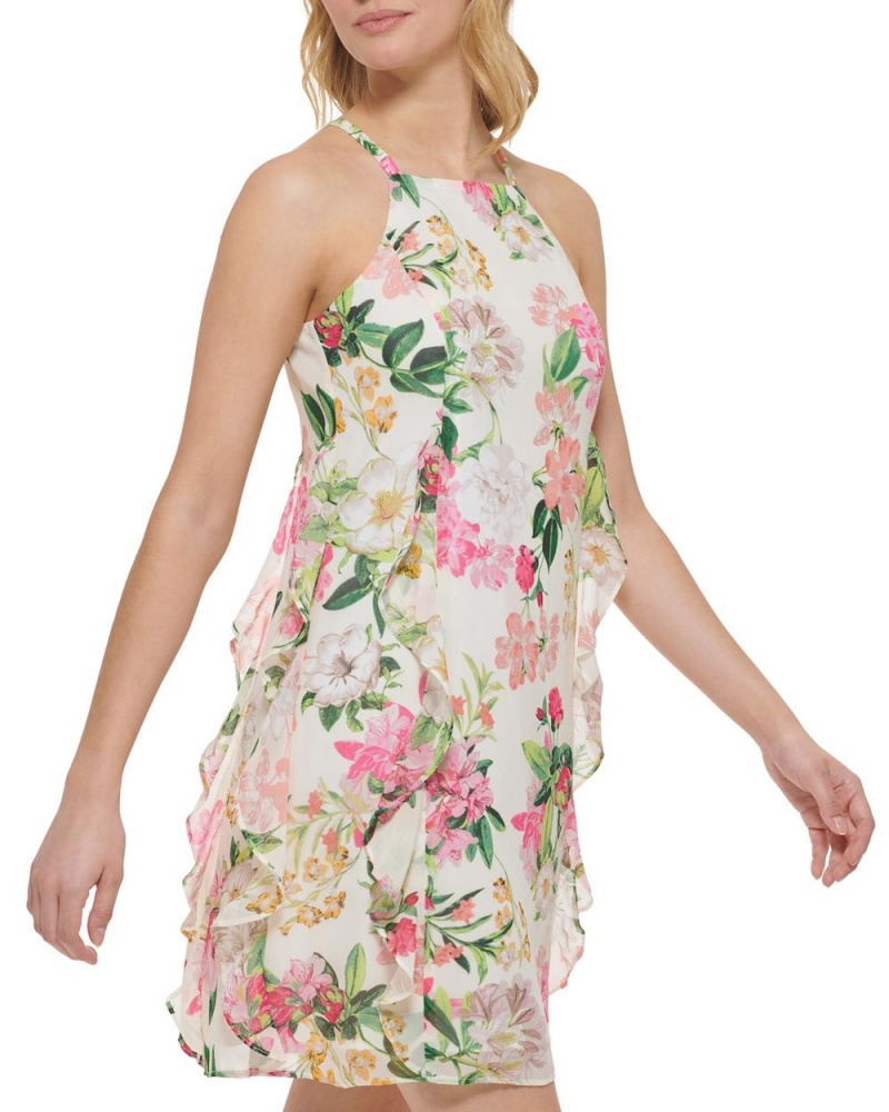 Dámské Mini Šaty Vince Camuto Floral-Print Chiffon Ruffled (Petite) Bílé | 2905-MXCFW