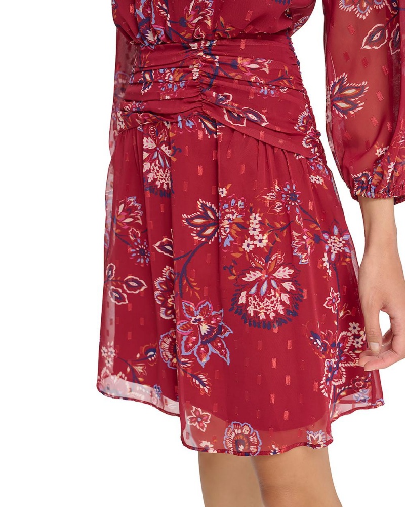 Dámské Mini Šaty Vince Camuto Floral-Print Chiffon Banded-Pasem Červené | 2197-EXSMP