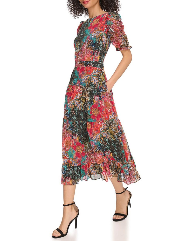 Dámské Mini Šaty Vince Camuto Floral-Print Ruched-Sleeve Hunter Floral Print | 0321-JTPBV