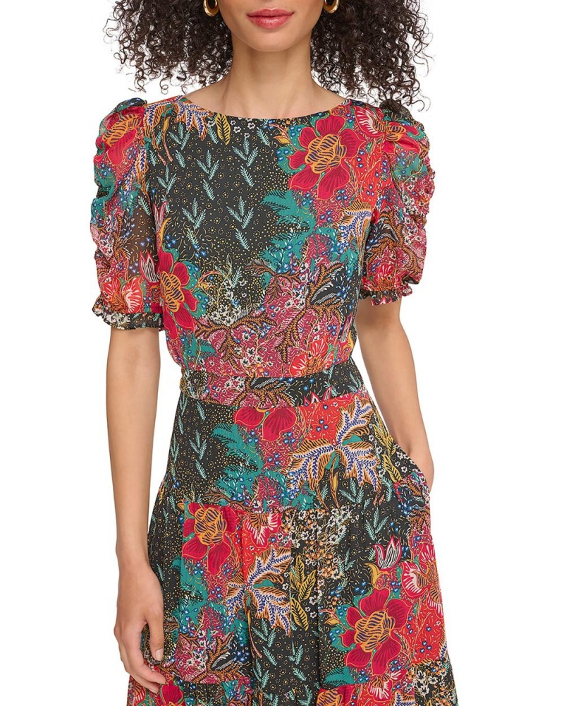 Dámské Mini Šaty Vince Camuto Floral-Print Ruched-Sleeve Hunter Floral Print | 0321-JTPBV