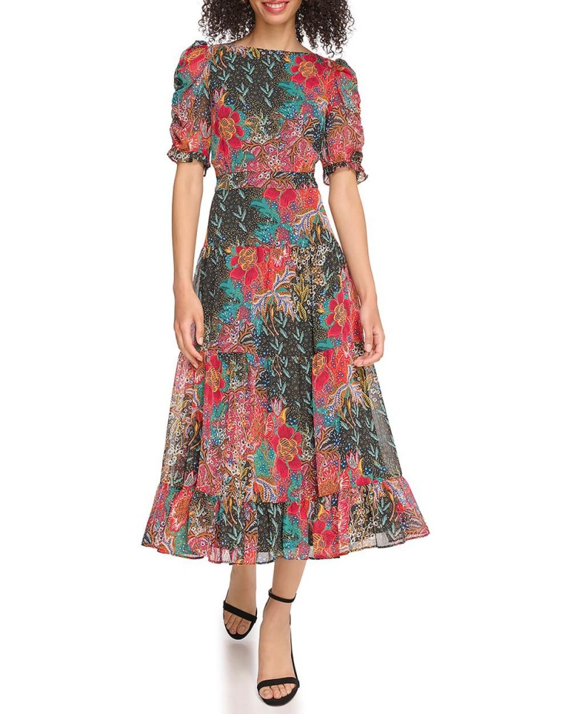 Dámské Mini Šaty Vince Camuto Floral-Print Ruched-Sleeve Hunter Floral Print | 0321-JTPBV