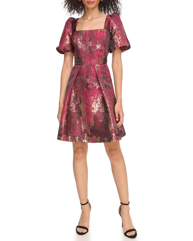 Dámské Mini Šaty Vince Camuto Jacquard Square-Neck Fit-And-Flare Zlaté | 4097-RDHXC