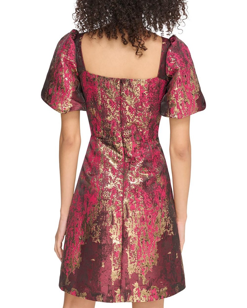 Dámské Mini Šaty Vince Camuto Jacquard Square-Neck Fit-And-Flare Zlaté | 4097-RDHXC