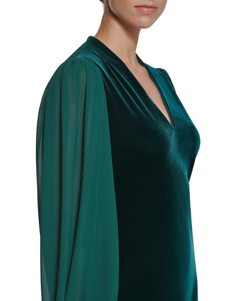 Dámské Mini Šaty Vince Camuto Velvet And Chiffon V-Neck Zelene | 1573-GOJRE