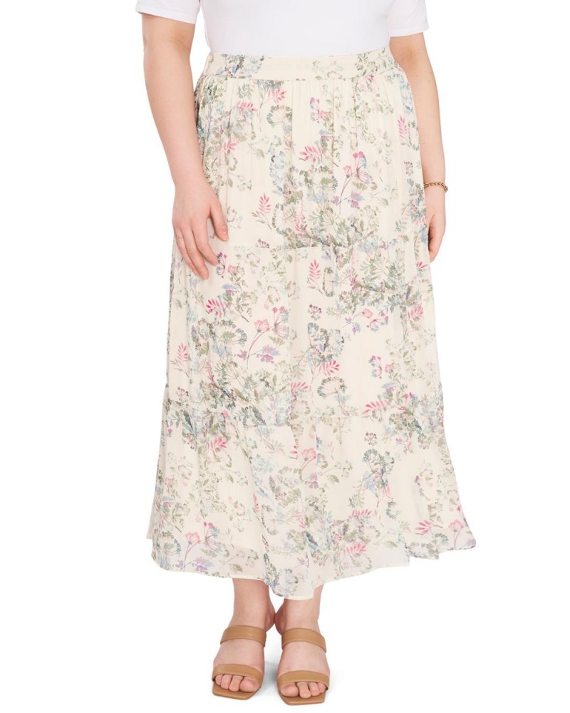 Dámské Sukně Vince Camuto Dandelion-Print Plisovaný Maxi (Plus Size) Bílé | 1685-UDSYK