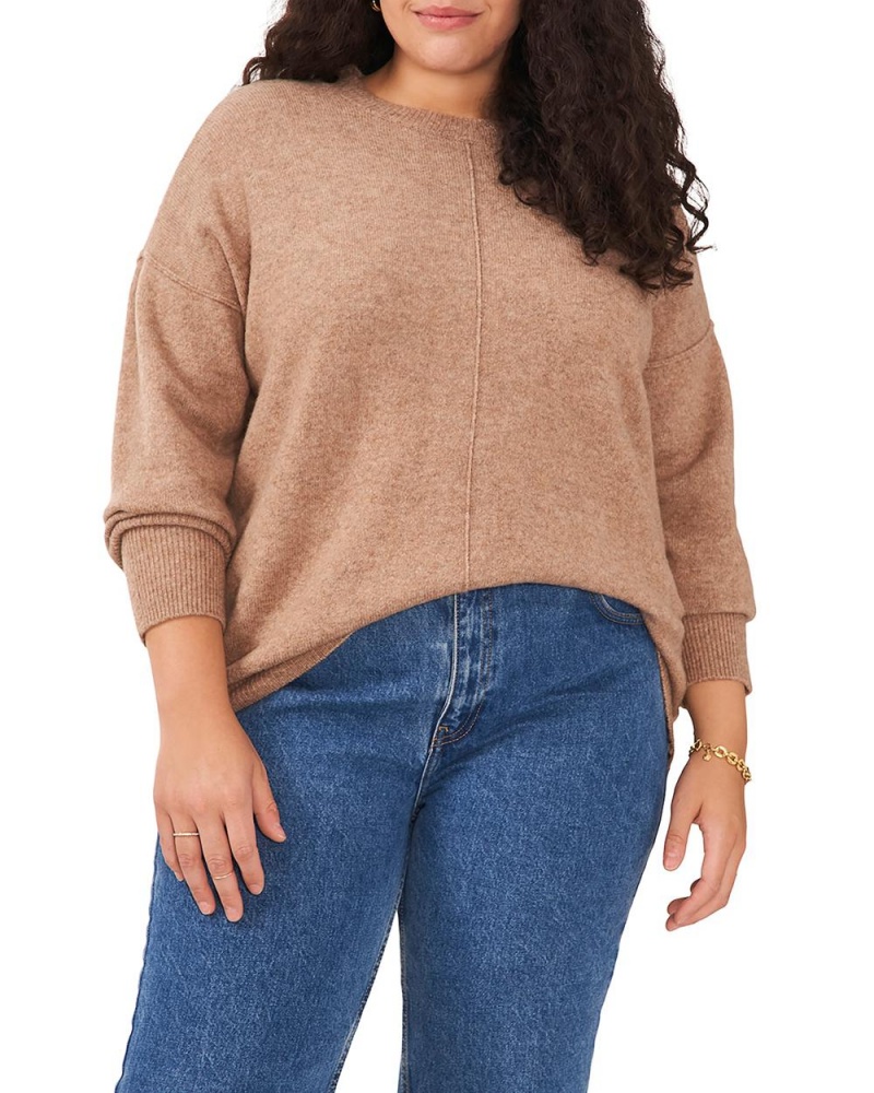 Dámské Svetr Vince Camuto Seamed Crewneck (Plus Size) Hnědé | 1429-QYHVT