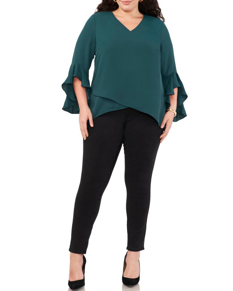 Dámské Topy Vince Camuto Crepe-De-Chine Flutter Sleeve Tunic (Plus Size) Zelene | 4296-YKQOA