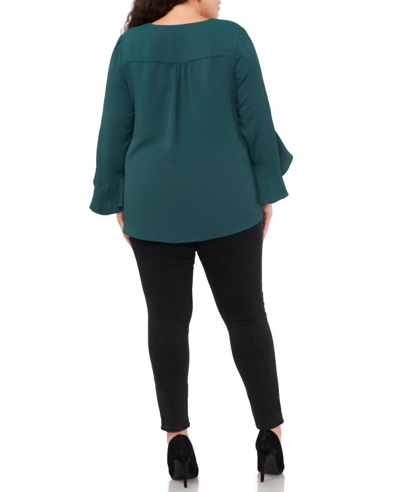 Dámské Topy Vince Camuto Crepe-De-Chine Flutter Sleeve Tunic (Plus Size) Zelene | 4296-YKQOA