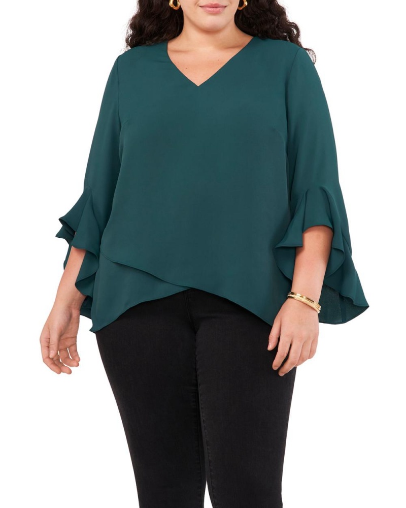 Dámské Topy Vince Camuto Crepe-De-Chine Flutter Sleeve Tunic (Plus Size) Zelene | 4296-YKQOA