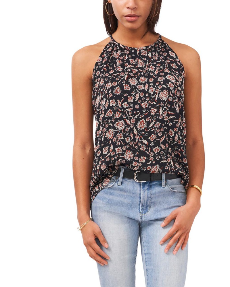 Dámské Topy Vince Camuto Floral-Print Halter Černé | 3150-VYBOA