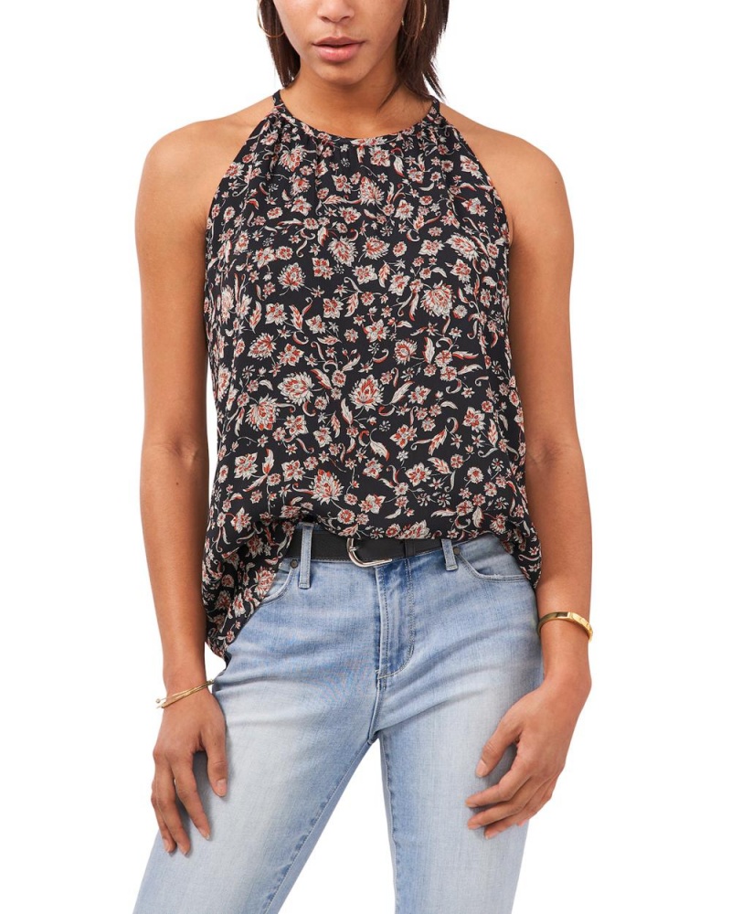 Dámské Topy Vince Camuto Floral-Print Halter Černé | 3150-VYBOA