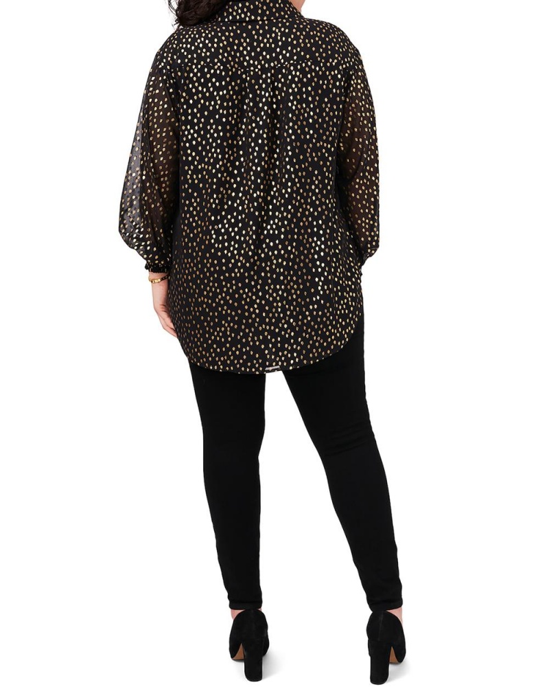 Dámské Topy Vince Camuto Foil-Dot Button-Down Tunic (Plus Size) Černé | 4905-TRKAV