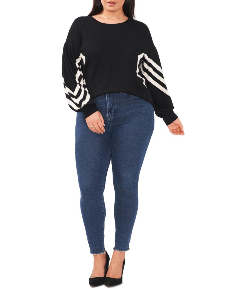 Dámské Topy Vince Camuto Intarsia-Stripe Drop-Shoulder (Plus Size) Černé | 0645-QAIRX