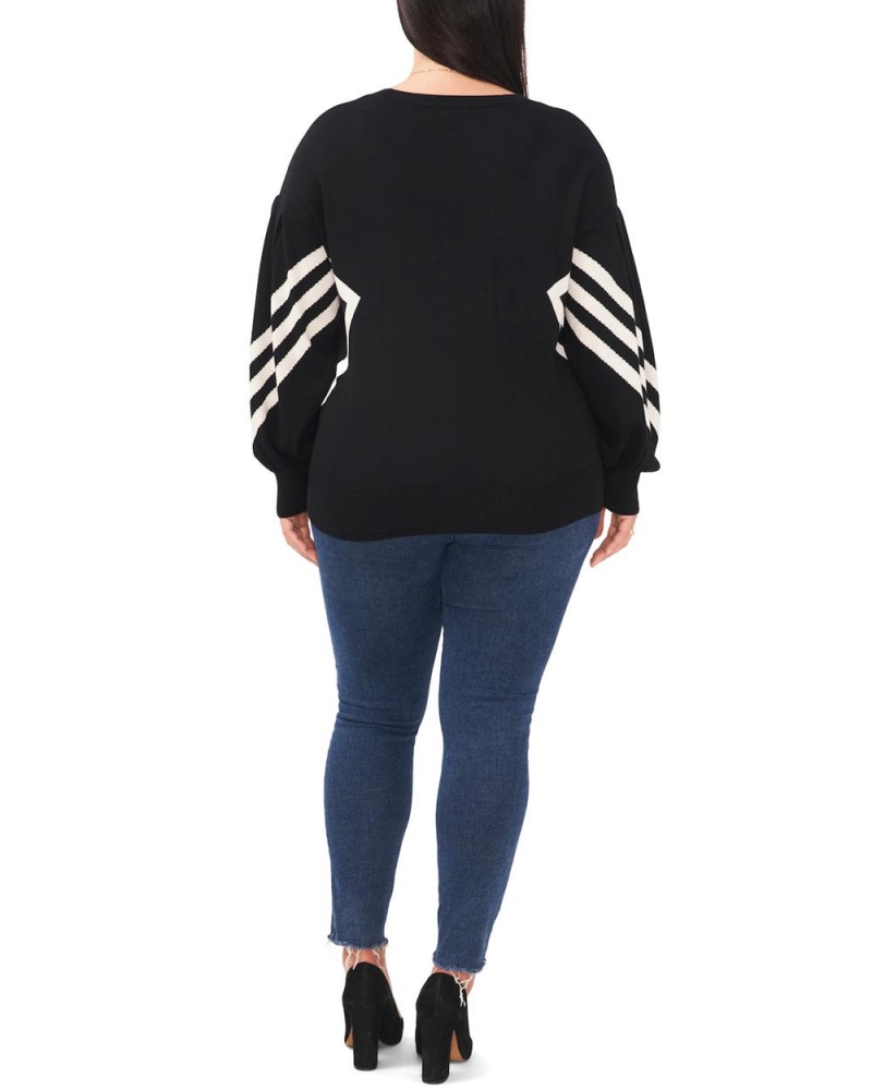 Dámské Topy Vince Camuto Intarsia-Stripe Drop-Shoulder (Plus Size) Černé | 0645-QAIRX