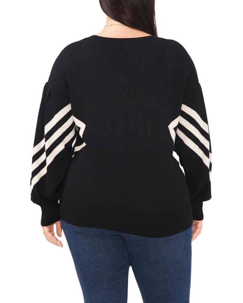 Dámské Topy Vince Camuto Intarsia-Stripe Drop-Shoulder (Plus Size) Černé | 0645-QAIRX