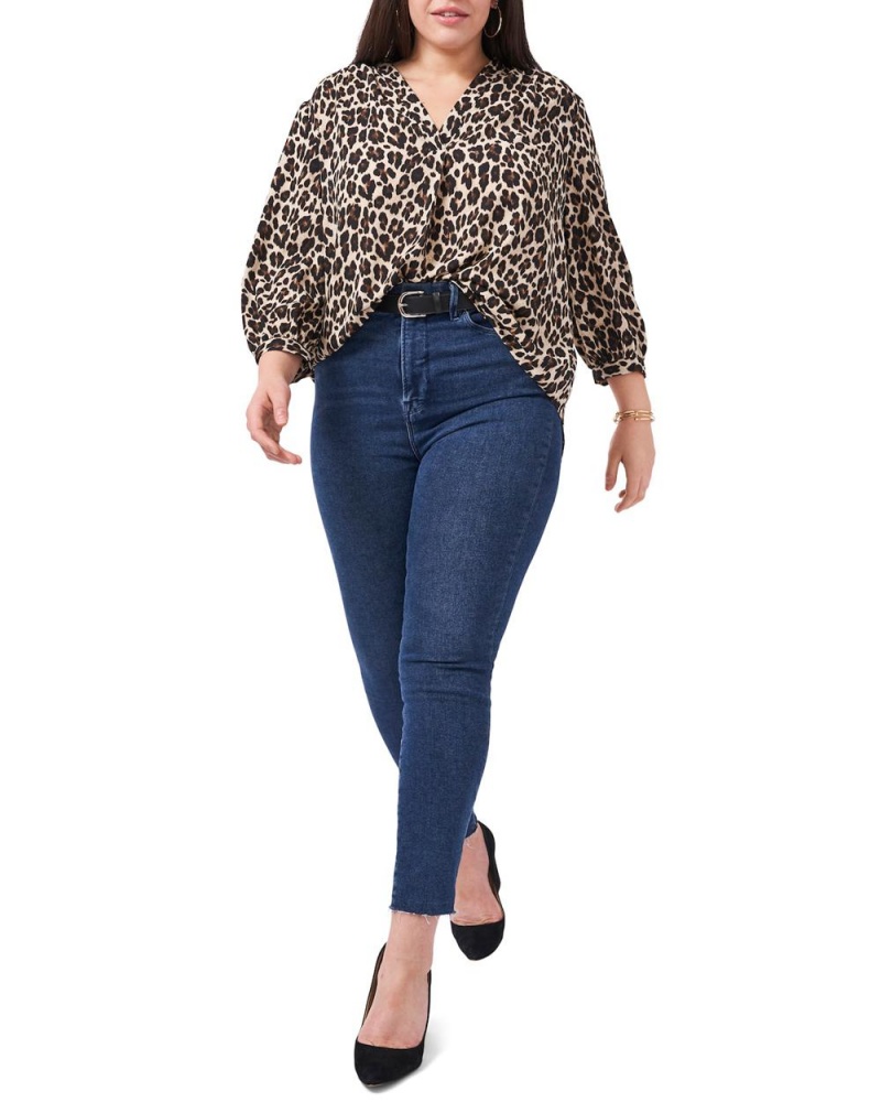 Dámské Topy Vince Camuto Leopard-Print V-Neck (Plus Size) Černé Hnědé Leopard | 1384-UQKML