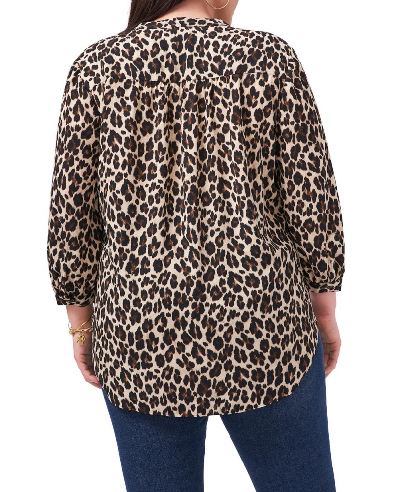 Dámské Topy Vince Camuto Leopard-Print V-Neck (Plus Size) Černé Hnědé Leopard | 1384-UQKML