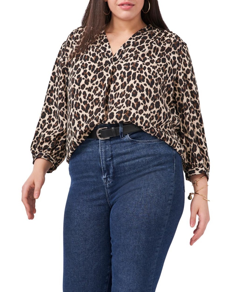 Dámské Topy Vince Camuto Leopard-Print V-Neck (Plus Size) Černé Hnědé Leopard | 1384-UQKML