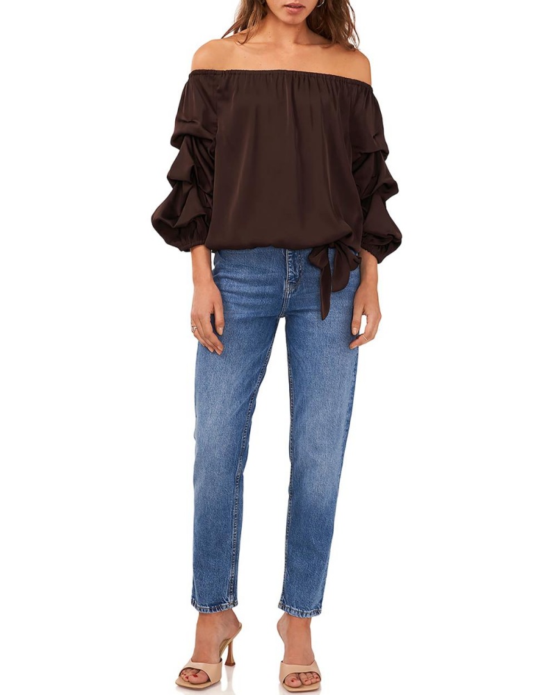 Dámské Topy Vince Camuto Off-The-Shoulder Tiered-Sleeve Hnědé Čokolády | 1572-LBAIT