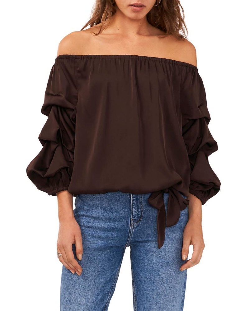 Dámské Topy Vince Camuto Off-The-Shoulder Tiered-Sleeve Hnědé Čokolády | 1572-LBAIT